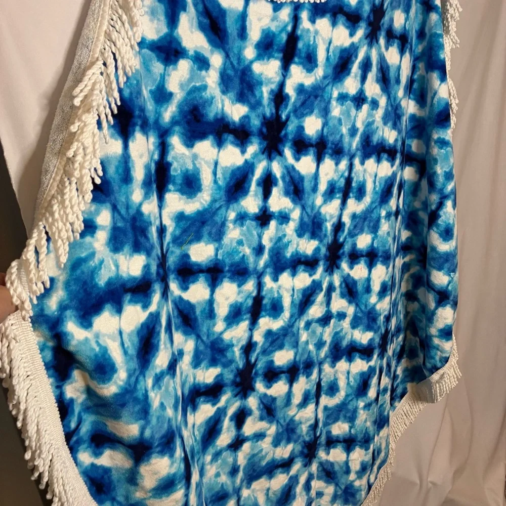 Blue Tie-Dye Fringe Beach Towel Blanket